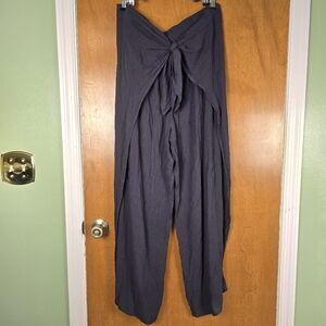 KONA SOL Black Crepe Pants XL Tie Front Side Splits Flowy Wide Leg Pull On